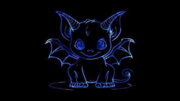 Neon frame effect, Delightful Devil devil with small horns, a tail, and a cheeky expression on black background video