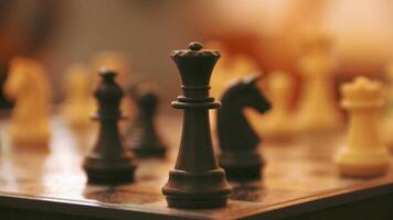 Chess pieces on the chessboard. Chess Game. Close Up Playing a Game of Chess. Strategy game that requires concentration and intelligence. photo