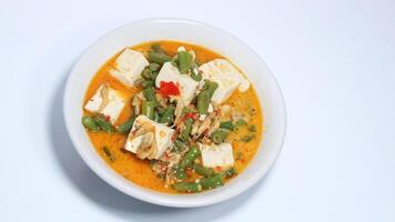 Tumis kacang panjang or stir fried long bean and tofu known as simple asian dish with light and savoury taste. photo