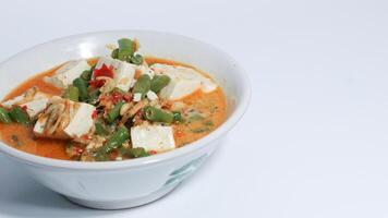 Tumis kacang panjang or stir fried long bean and tofu known as simple asian dish with light and savoury taste. photo