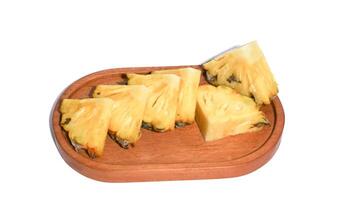 fresh juicy pineapple pieces isolated on white background photo