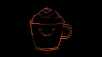 Neon frame effect, Cheery Pumpkin Spice Latte cup of pumpkin spice latte on black background video