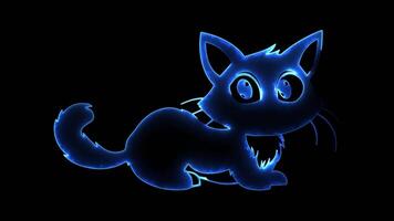Neon frame effect, Joyful Black Cat cute black cat with bright eyes and a playful pose on black background video