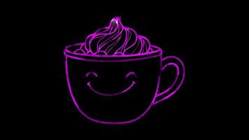 Neon frame effect, Cheery Pumpkin Spice Latte cup of pumpkin spice latte on black background video
