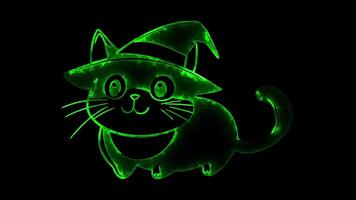 Neon frame effect, Cute Little Witch Cat black cat wearing a witch hat and a mischievous smile on black background video