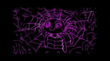 Neon frame effect, Adorable Spiderweb spiderweb with a cute spider hanging from it on black background video