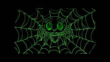 Neon frame effect, Adorable Spiderweb spiderweb with a cute spider hanging from it on black background video