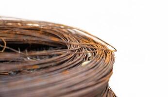 Detailed view of coiled rusted wires with light backdrop photo