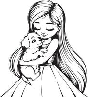 A sweet girl is hugging a puppy vector