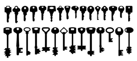 Set of silhouettes of old door keys. vector