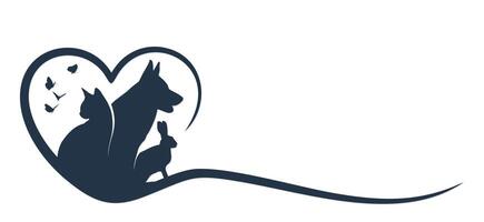 The symbol of a heart with pets and butterflies. vector