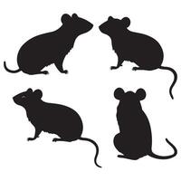 Four black silhouettes of mice on a white background vector