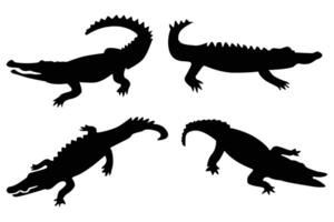 Four silhouettes of alligators on a white background vector