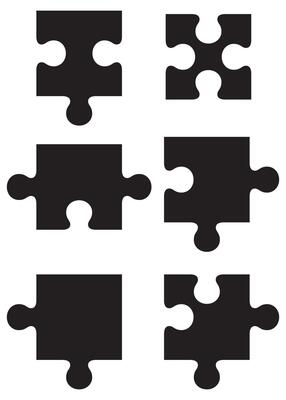 A set of black puzzle pieces on a white background