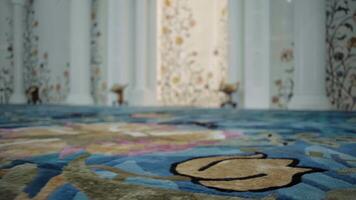 Close-up of beautiful modern carpet pattern. Scene. Beautiful carpet pattern on background of expensive interior of room. Carpet and wall patterns in beautiful expensive room interior video