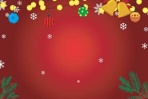 Radial red square with Christmas decorations, lights and pine leaves. surrounding bells and a copy space area in the middle. for posters, banners and greeting cards and printing vector