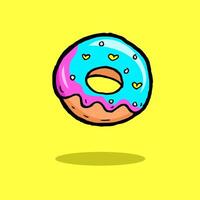 Flat cartoon donut with blue and pink topping vector