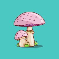 flat cartoon of large and small purple mushrooms vector