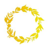 circular flower frame in gold color and white background vector