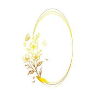 simple oval gold frame with floral ornaments vector