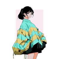 a girl in an extra large sweater in an anime style vector