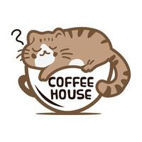 lazy cat coffee icon logo design template vector