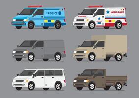 multiple type of van automobile vehicle in many colors and purposes vector