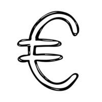 Hand drawn euro currency symbol. Brush stroke doodle. Single element for design vector