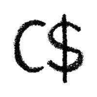 Hand drawn canadian dollar currency symbol. Brush stroke doodle. Single element for design vector