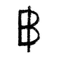 Hand drawn thai baht currency symbol. Brush stroke doodle. Single element for design vector