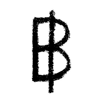 Hand drawn thai baht currency symbol. Brush stroke doodle. Single element for design