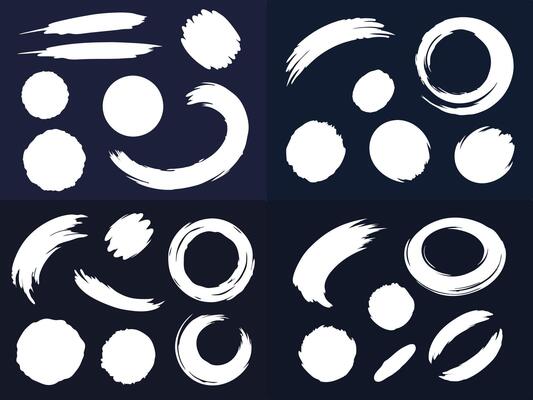 Set of Hand-Drawn Brush Stroke Circles and Abstract Ink Elements