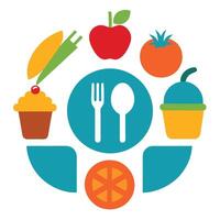 Minimalist Food and Dining Icons Set Featuring Fruits, Cupcake, and Utensils vector