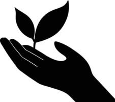 Black and White Minimalist Icon of a Hand Holding a Growing Plant vector