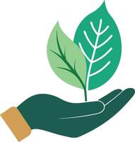 Sustainable Growth Concept with Hand Holding Green Leaves Icon vector