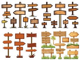 Collection of Wooden Directional Signpost Icons in Various Styles vector