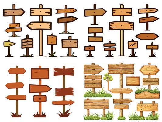 Collection of Wooden Directional Signpost Icons in Various Styles
