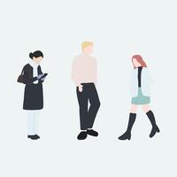 flat minimal people male and female illustration in winter clothing concept isolated set collection. For architecture rendering, graphic design, info graphic, media vector