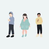 flat minimal children male and female n in winter clothing concept. For architecture rendering, graphic design, info graphic, media vector