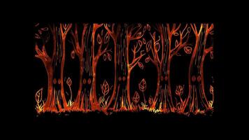 Neon frame effect, Trees like tree trunks with leaves and critters hiding in them on black background video