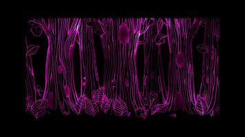 Neon frame effect, Trees like tree trunks with leaves and critters hiding in them on black background video