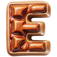 Letter E Set of Chocolate Alphabet Letters Numbers with Glossy Finish and 3D Effect png