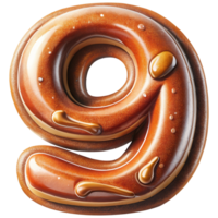 Letter 9 Set of Chocolate Alphabet Letters Numbers with Glossy Finish and 3D Effect png