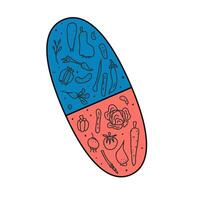 Vitamine pills concept with veg. design. vector