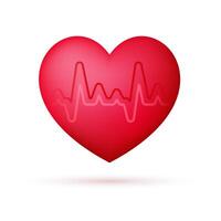 Heartbeat and pulse icon on 3d heart isolated on light background. vector