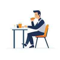 Productive Man Having Lunch Break at Work Table vector