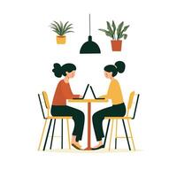 Busy Woman Working Remotely at Table vector