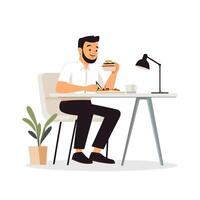 Man Working at Table with Coffee and Food vector