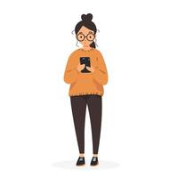 Casual Woman Reading on Mobile Device vector