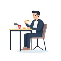 Man in Casual Setting, Working and Eating vector